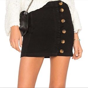 Free People Little Daisies Black Button Front Denim Mini Skirt 70's Size 6